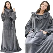 Koce - Ciepła Bluza Koc Oversize Kocobluza 2W1 Xxl Czarna Gruba Futrzak Kaptur - miniaturka - grafika 1