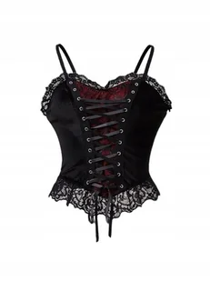 Top gorsetowy welurowy gotycki lolita harajuku koronka czarno-czerwony 38 M - Koszulki i topy damskie - miniaturka - grafika 1