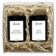 Świece - Zestaw prezentowy świece sojowe 2x180ml | KASZMIR BIAŁE PIŻMO, PALO SANTO - miniaturka - grafika 1