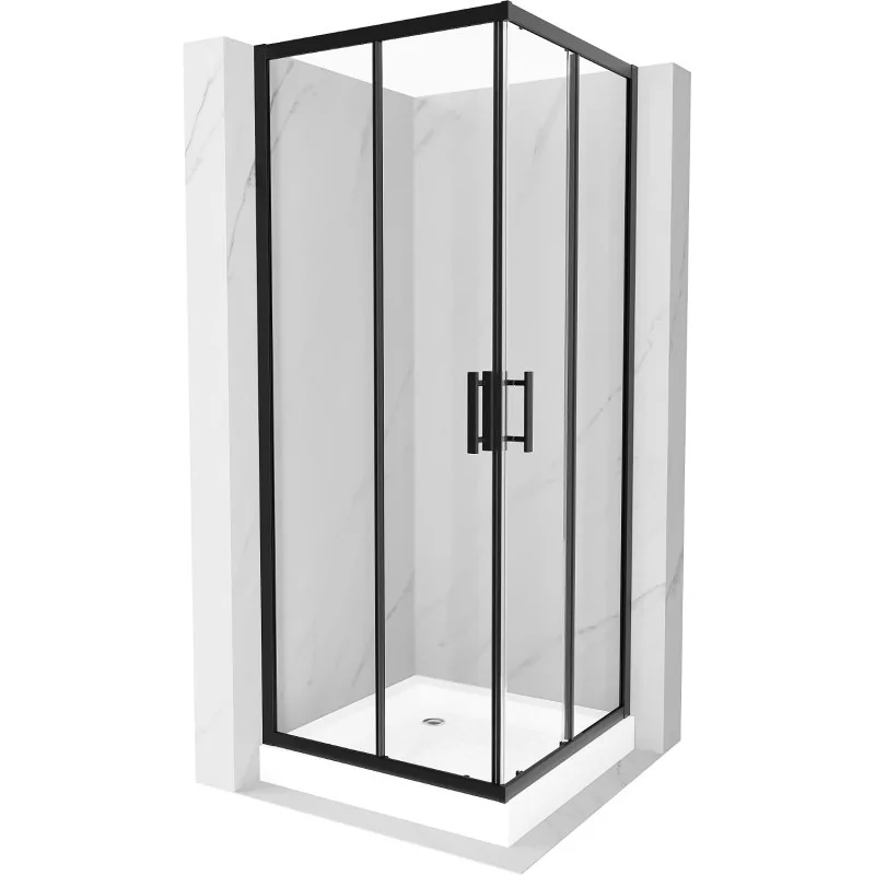 Mexen Rio kabina prysznicowa kwadratowa 80x80 cm, transparent, czarna + brodzik Rio, biały