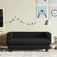Sofy i kanapy - Sofa dziecięca z podnóżkiem, czarna, 100x50x30 cm, ekoskóra Lumarko! - miniaturka - grafika 1