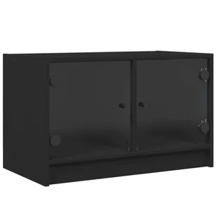 vidaXL Szafka pod telewizor ze szklanymi drzwiami czarna 68x37x42 cm - Szafki RTV - miniaturka - grafika 1