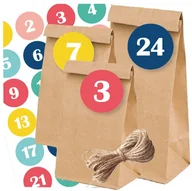 Ozdoby bożonarodzeniowe - Kalendarz Adwentowy 24 Torebki Małe I Duże + Naklejki + Sznurek Eco - Kolorowe - miniaturka - grafika 1