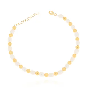 Srebrna pozłacana bransoletka z białymi perłami i kulkami 17 cm pr. 925 - Bransoletki Srebrna pozłacana bransoletka z białymi perłami i kulkami 17 cm pr. 925 - Bransoletki - miniaturka - grafika 1