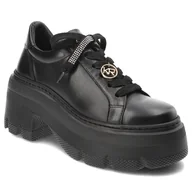 Półbuty damskie - Czarne Półbuty Karino Obuwie Damskie Na Solidnej Platformie - miniaturka - grafika 1