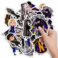 Szkolne artykuły papiernicze - NAKLEJKI NA ZESZYT NALEPKA Z POSTACIAMI SERIAL WEDNESDAY WZORY 10SZT - miniaturka - grafika 1