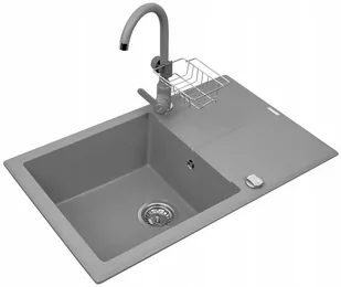 Pyramis Zestaw granitowy Zlewozmywak Keros 76x48 1B1D Szary beton + Bateria Lungo - Zlewozmywaki z baterią - miniaturka - grafika 1