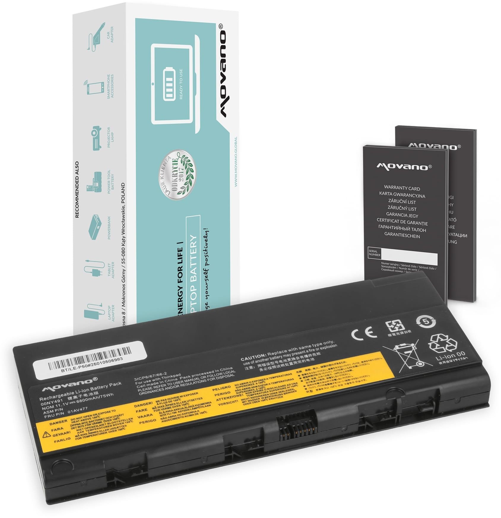 Bateria Movano do Lenovo ThinkPad P50, P51, P52