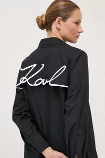 Koszule damskie - Karl Lagerfeld koszula bawełniana damska kolor czarny regular z kołnierzykiem klasycznym - grafika 1
