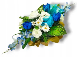 BIAŁO NIEBIESKI STROIK NA CMENTARZ KWIATY NA GRÓB POMNIK MISA Z OBCIĄŻENIEM - Sztuczne kwiaty - miniaturka - grafika 1