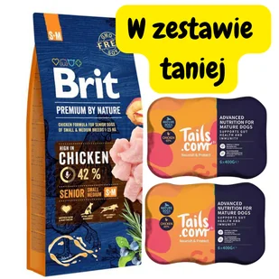 BRIT Premium By Nature Senior S+M 15kg + Tails.com Mature 65% mięsa 12x400g - Sucha karma dla psów - miniaturka - grafika 1