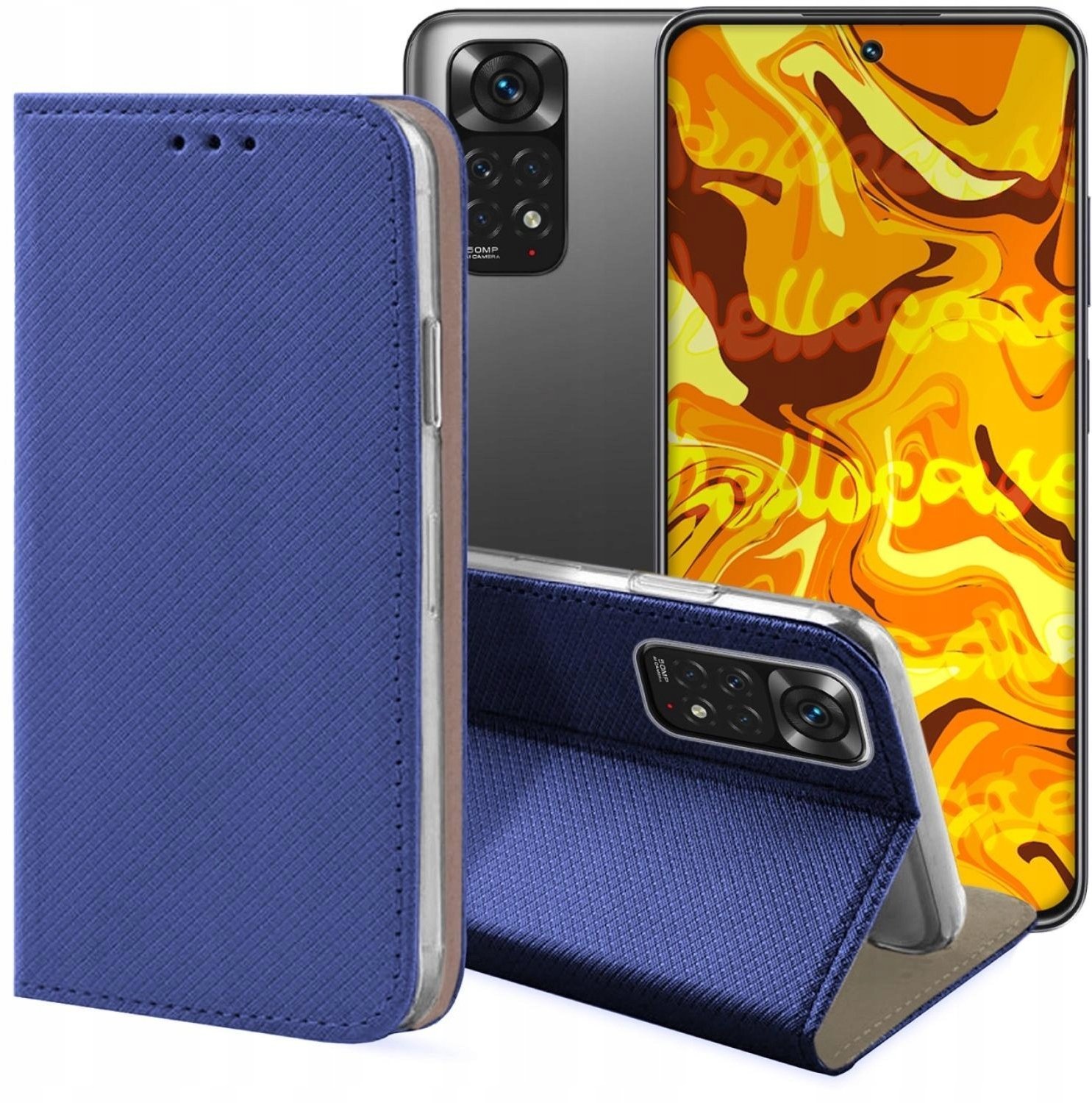 Hello Case Etui z Klapką Do Xiaomi Redmi Note 11 4G / 11s 4G Granatowe, Magnetyczne