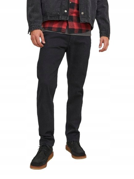 JACK & JONES CZARNE JEANSY PROSTE Z PRZETARCIAMI BAWEŁNA 31/32 N2A