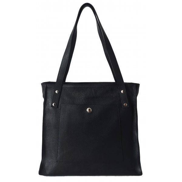 Skórzana Włoska torba na ramię Vera Pelle miękka , pojemna a4 Czarna WR365N