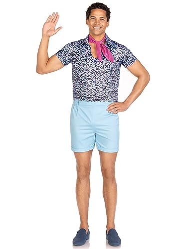 Leg Avenue 3 PC Mr Malibu, w tym koszula z nadrukiem lamparta, elastyczne spodenki z kieszeniami i szalikiem z dekoltem