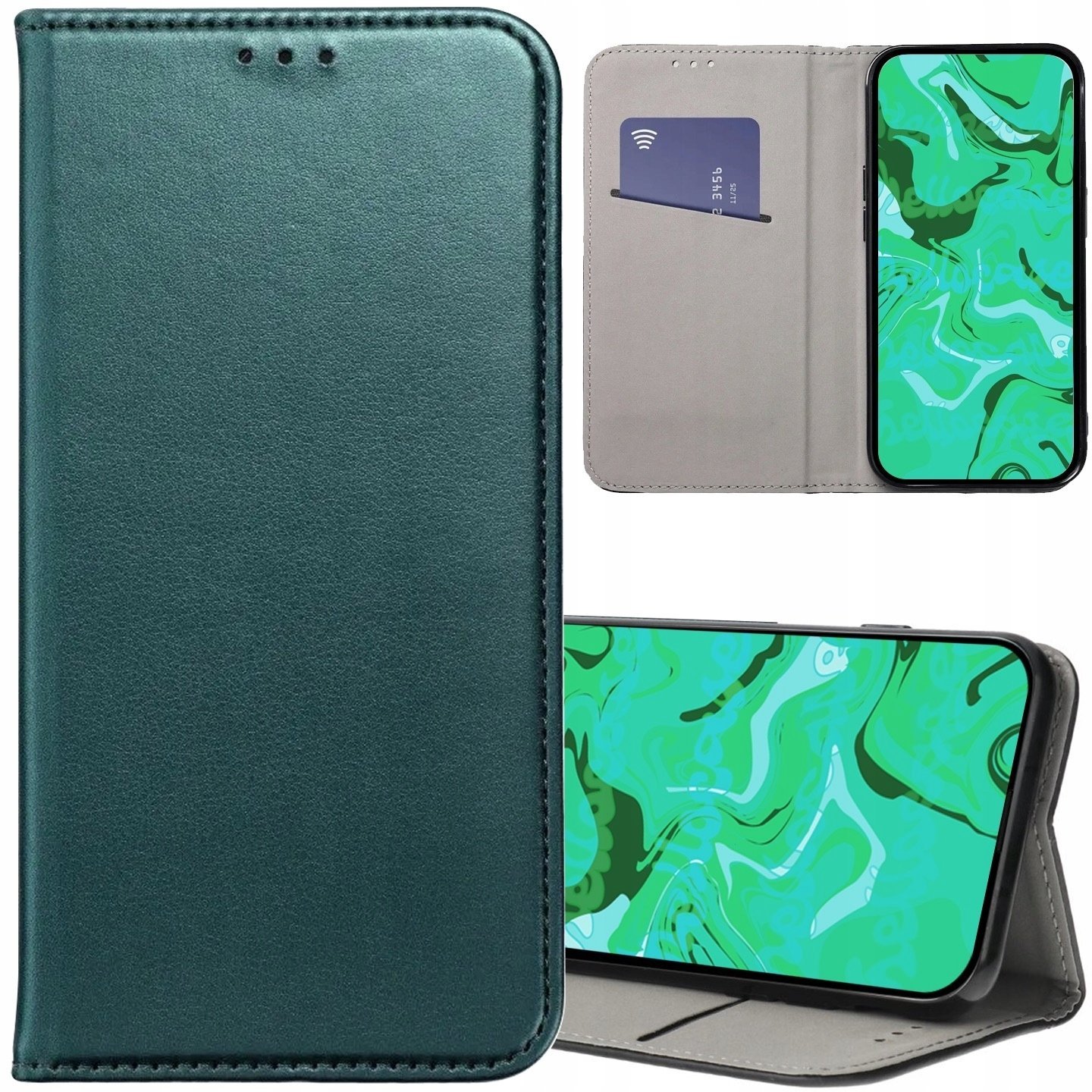 Hello Case ETUI Z KLAPKĄ DO MOTOROLA MOTO G56 5G ZIELONE MAGNETYCZNE OCHRONNE KABURA