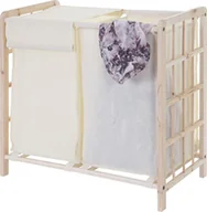 Kosze na bieliznę - Kosz na pranie HWC-B60, Kosz na pranie z litego drewna, 2 komory 60x60x33cm 68l ~ jasnobrązowy, pokrywa kremowa - miniaturka - grafika 1