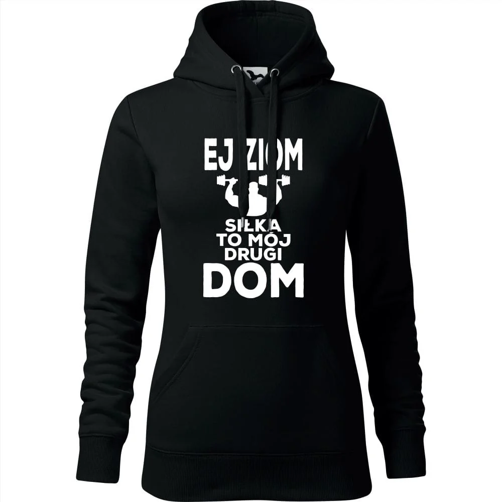 Damska Bluza Z Kapturem - Ej Ziom Siłka To Mój Drugi Dom Czarny Xs