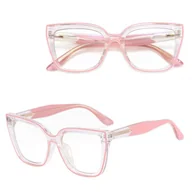 Okulary korekcyjne, oprawki, szkła - Damskie okulary kocie oczy zerówki do komputera BLUE LIGHT 25150E transparentny/różowy - miniaturka - grafika 1