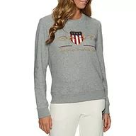 Bluzy damskie - GANT Bluza damska Archive Shield C-neck Sweat Sweatshirt, szary melanż, XL - miniaturka - grafika 1