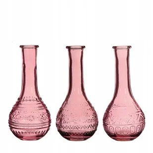 Szklany wazon świecznik 15,8 cm butelka różowa - Świeczniki - miniaturka - grafika 1