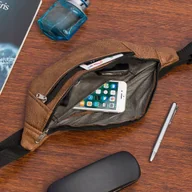 Nerki - Męska Saszetka Biodrówka Nerka Na Pas Regulowana Skóra Nubuk Brązowa F49 : - miniaturka - grafika 1