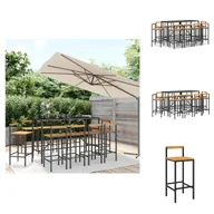 Meble ogrodowe - vidaXL 11-częściowy ogrodowy zestaw barowy z czarnego polirattanu i litego drewna akacjowego - Zestawy mebli ogrodowych - miniaturka - grafika 1