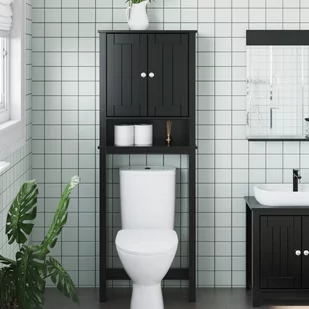 vidaXL Szafka nad WC BERG, czarna, 60x27x164,5 cm, drewniana - Szafki łazienkowe - miniaturka - grafika 1