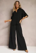 Komplety damskie - Czarny Komplet Szerokie Spodnie i Koszula z Falbanami Rivathins - miniaturka - grafika 1