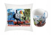 Gadżety dla niej i dla niego - ZESTAW PODUSZKA + KUBEK Prezent POCIĄG TOMEK I PRZYJACIELE + IMIĘ 38 - miniaturka - grafika 1
