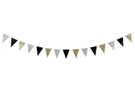 Dekoracje sali - Baner ze złotymi, srebrnymi i czarnymi flagami - 260 cm - 1 szt. - miniaturka - grafika 1