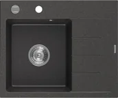 Zlewozmywaki - Mexen Ben zlewozmywak granitowy 1-komorowy z ociekaczem prawy 600 x 500 mm, czarny nakrapiany, syfon chrom - 6523605000-76 - miniaturka - grafika 1