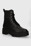 Botki damskie - Tommy Hilfiger botki LEATHER ELASTIC RIB LACEUP damskie kolor czarny na płaskim obcasie FW0FW08440 - miniaturka - grafika 1