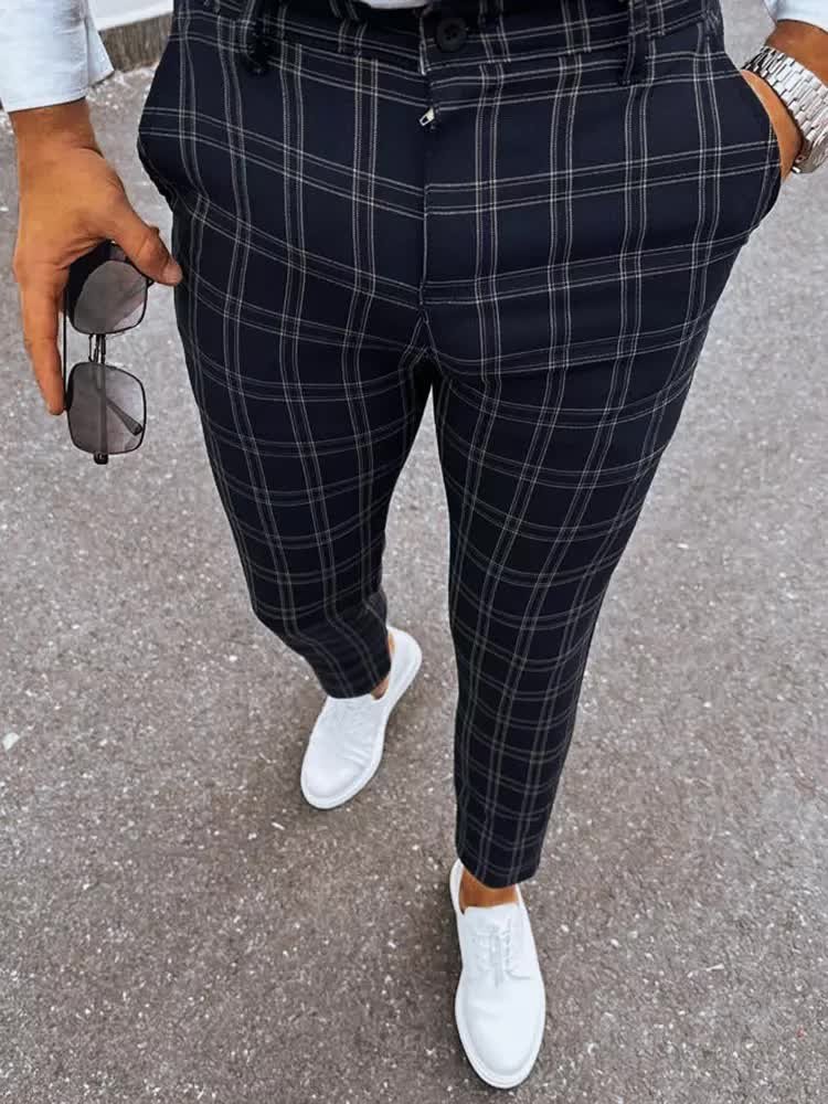 Spodnie męskie chinosy w kratę czarne Dstreet UX3953-30