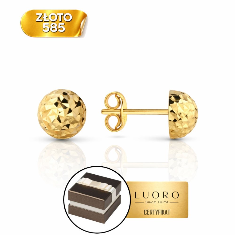 KOLCZYKI ZŁOTE 585 14K PÓŁ KULKI DIAMENTOWANE SZTYFT ŚREDNICA 4 MM