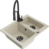 Zlewozmywaki z baterią - Mexen Carlos zlewozmywak granitowy 1,5-komorowy z baterią kuchenną Aster, beżowy - 6518-69-73450-70-B - miniaturka - grafika 1
