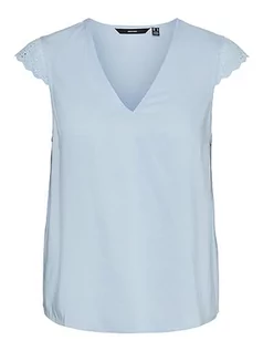 Bluzki damskie - Vero Moda Vmvica V-Neck SL Koronkowy Top WVN GA Noos Damska bluzka z koronką, niebieski (bluebell), S - grafika 1