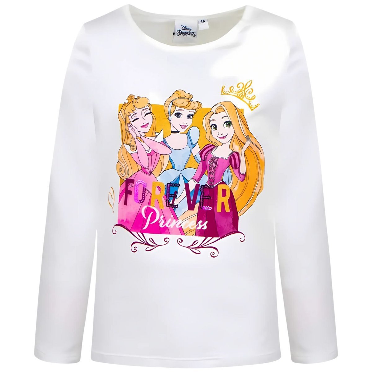 Koszulka dziewczęca Disney Princess z długim rękawem bawełniana ecru-98
