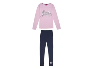 Barbie Piżama damska z bawełną z kolekcji Barbie (koszulka + spodnie) (Jasnoróżowy/granatowy, M) - Piżamy damskie - miniaturka - grafika 1