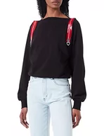 Bluzy damskie - Love Moschino Damska bluza z długim rękawem, komfortowa z szerokimi kołnierzami, czarna, rozmiar 48, czarny - miniaturka - grafika 1