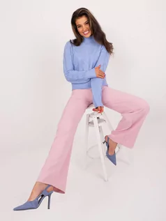 Spodnie damskie - Spodnie z materiału jasny różowy elegancki klasyczny materiałowe nogawka prosta - grafika 1