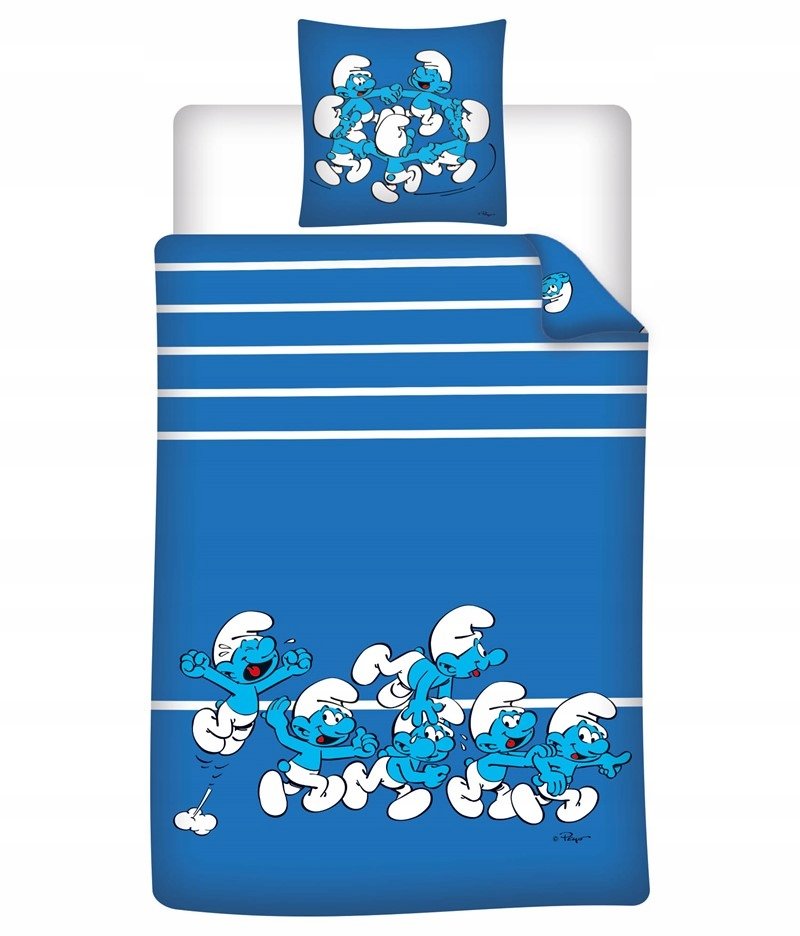 Śmieszna Pościel Smerfy 140x200 Dwustronna Niebieska Smerfna Pościel