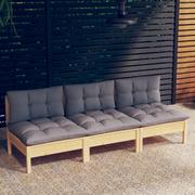 Sofy ogrodowe - shumee 3 osobowa sofa ogrodowa z szarymi poduszkami drewno sosnowe - miniaturka - grafika 1