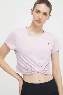 Koszulki sportowe damskie - Puma t-shirt do jogi Studio Yogini Lite Twist kolor niebieski 523164 - grafika 1