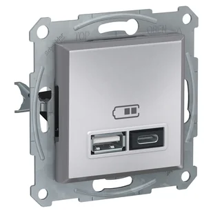 Gniazdo ładowania USB Schneider Asfora EPH2700361 podtynkowe A+C 2,4A bez ramki aluminium - Gniazdka elektryczne - miniaturka - grafika 1