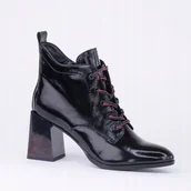 Botki damskie - Botki damskie GOODIN GD-FL2209 obcas skóra eko lakier ocieplane czarne 37 - miniaturka - grafika 1