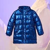 Kurtki i płaszcze dla dziewczynek - Sinsay - Płaszcz pikowany z kapturem - Granatowy - miniaturka - grafika 1