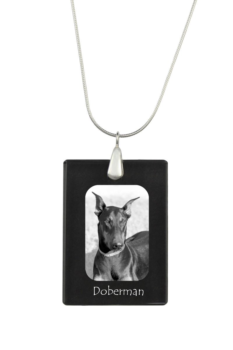 Doberman, Dobermann - kryształowa zawieszka z psem, srebrny naszyjnik ze zdjęciem, personalizowany wisiorek marki Art-Dog