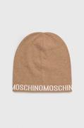 Czapki damskie - Moschino czapka wełniana kolor brązowy z cienkiej dzianiny wełniana - miniaturka - grafika 1