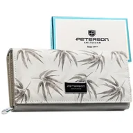 Portfele - Damski portfel duży Peterson skórzany z ochroną kart RFID ze skóry naturalnej roślinny wzór pojemny biały szary - miniaturka - grafika 1
